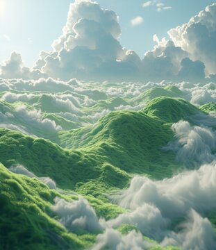 Green rolling hills with clouds