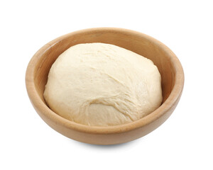 Raw dough in bowl isolated on white