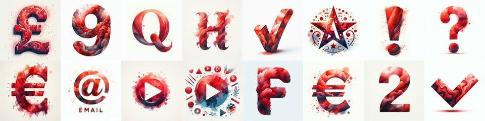 Red watercolor Lettering Typeface. AI generated illustration