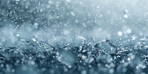 Fototapeta premium Hailstorm Impact: A close-up image of hailstones falling on the ground, bouncing off surfaces and creating a stark contrast against the background