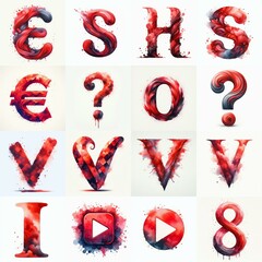 Red watercolor Lettering Typeface. AI generated illustration