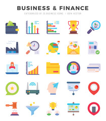 Set of 25 Business & Finance Flat Icons Pack.