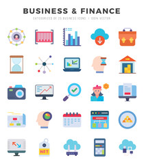 Business & Finance Flat icons collection. 25 icon set. Vector illustration.
