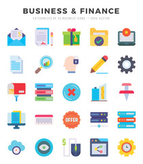 Set of Business & Finance Icons. Simple Flat art style icons pack. Vector illustration.