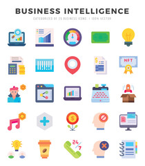 Set of 25 Business Intelligence Flat Icons Pack.