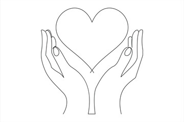 Heart continuous one line art drawing color shape Love sign outline Vector illustration
