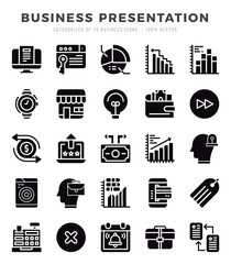Set of Business Presentation Icons Glyph icons collection.