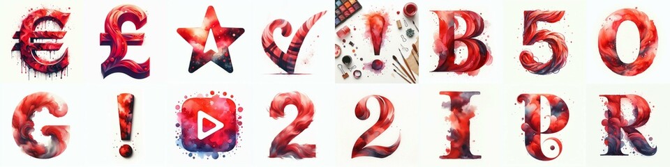 Red watercolor Lettering Typeface. AI generated illustration
