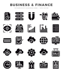 Business & Finance Glyph icons collection. 25 icon set. Vector illustration.