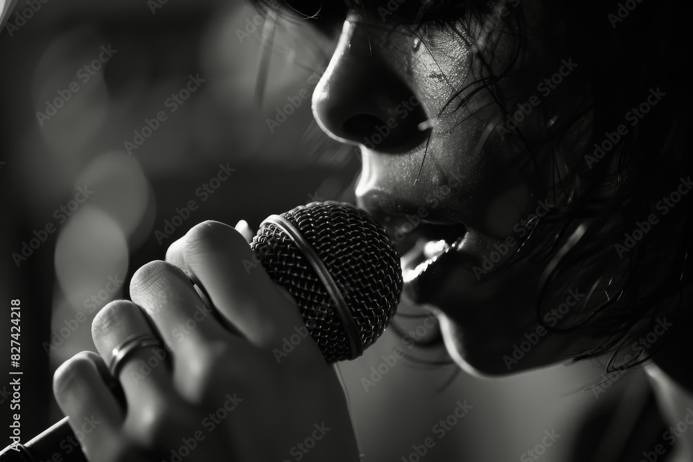 Poster The image shows a hand gripping a microphone, emphasizing the act of singing, with a partially blurred background