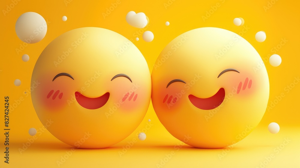 Poster A vibrant cartoon yellow smiley face emoji next to a circular face emoji beautifully rendered in cartoon