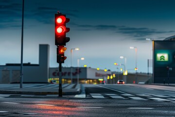 Flashing yellow traffic light close-up on the streets of Europe.. Beautiful simple AI generated image in 4K, unique.