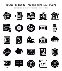 Business Presentation Icons bundle. Glyph style Icons. Vector illustration.