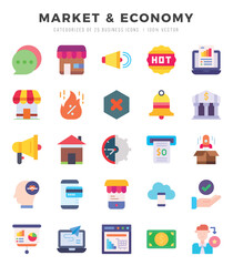Market & Economy icons Pack. Flat icons set. Market & Economy collection set. Simple vector icons.