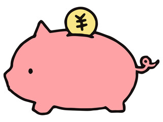 ブタの貯金箱　ゆるい手描きイラスト