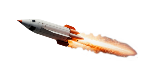 rocket on takeoff isolated on white background