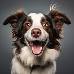 Adorable happy dog portrait with expressive eyes and joyful expression, perfect for pet-related content and advertising.
