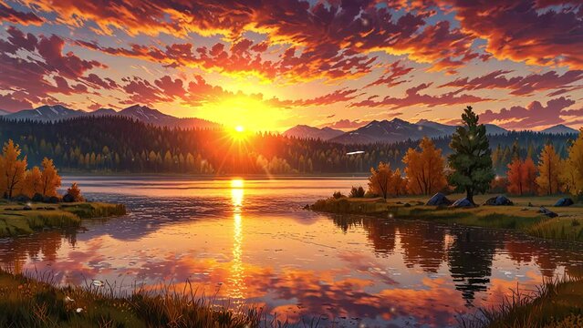 Sunrise at the lake in Drammen captured in a 4k looping video.