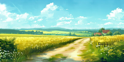 Empty Countryside: A rural countryside scene with no cars on the roads and no people in the fields, illustrating the tranquility of untouched nature