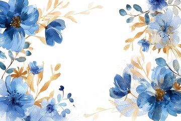 Obraz premium Flower frame background with empty space for text in watercolor effect - ai generative. Beautiful simple AI generated image in 4K, unique.