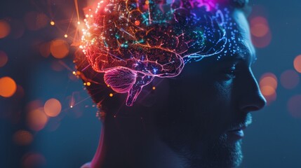 Side Profile of Man with Brain Illustration Symbolizing Innovation