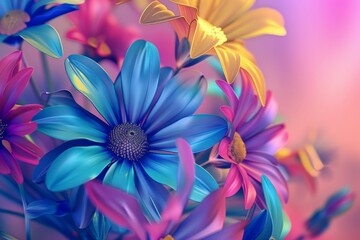 Obraz premium Abstract floral background with colorful flowers. Mock-up for your design.. Beautiful simple AI generated image in 4K, unique.