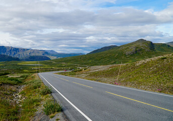 The Norwegian Scenic Route Valdresflye with view of the Jotunheimen mountain area in the background
