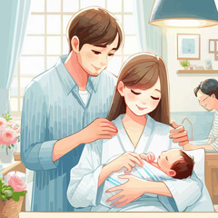 Vector Illustration. a couple who just had a child. Couple holding their baby