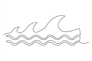 Continuous one line drawing of ocean sea wave outline vector art illustration
