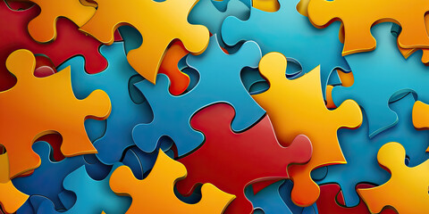 Puzzle Play: Interlocking puzzle piece shapes in bold colors, symbolizing unity and problem-solving
