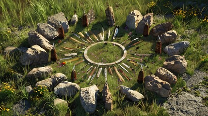 A 3D render of a traditional Drung medicine wheel