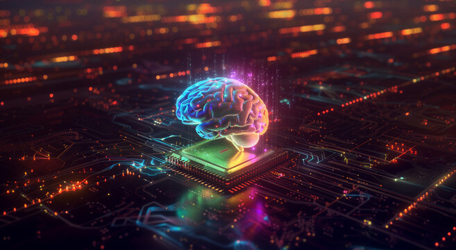 Cerveau Color&eacute; et Puce Avanc&eacute;e : Lumi&egrave;res &Eacute;manantes