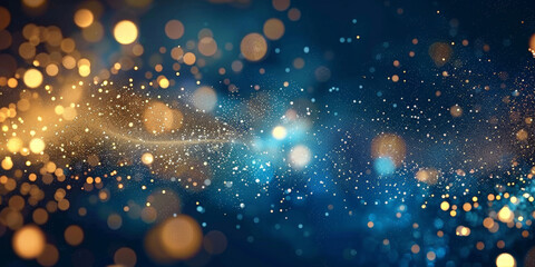 Obraz premium blue gold bokeh, Golden light shine particles bokeh on blue background. . Abstract blue background with Dark blue and gold particle.Christmas banner 