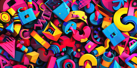 Colorful Chaos: A playful mix of colors and shapes scattered across the background, adding a sense of fun and spontaneity