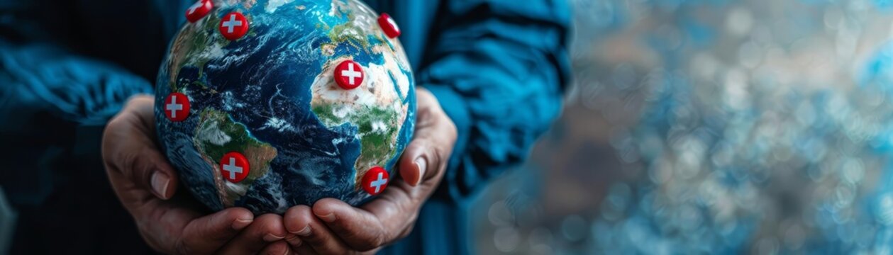 Earth with humanitarian aid symbols for World Humanitarian Day, clean background