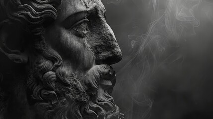 Classical stone sculpture of a bearded man's head, likely representing a figure from ancient history or mythology