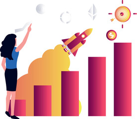 A girl is looking at a business graph.