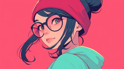 A geeky character in a cartoonish style