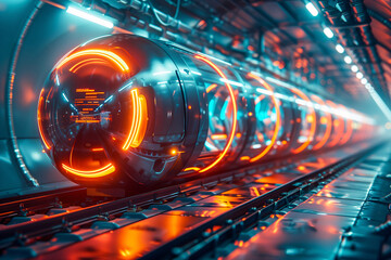 Futuristic Hyperloop Train Speeding Through Vacuum Tube Transport