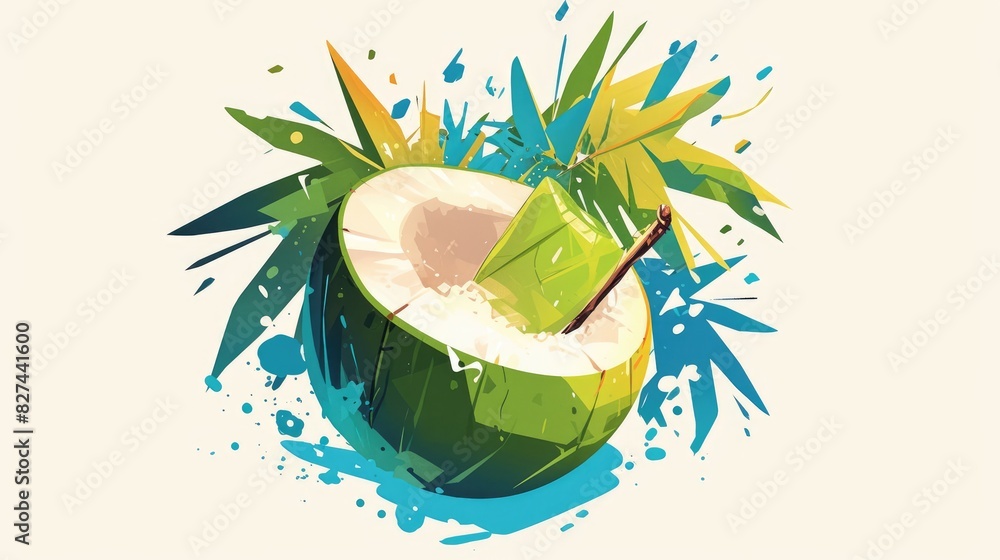 Canvas Prints a vibrant coconut 2d illustration stands out against a clean white background