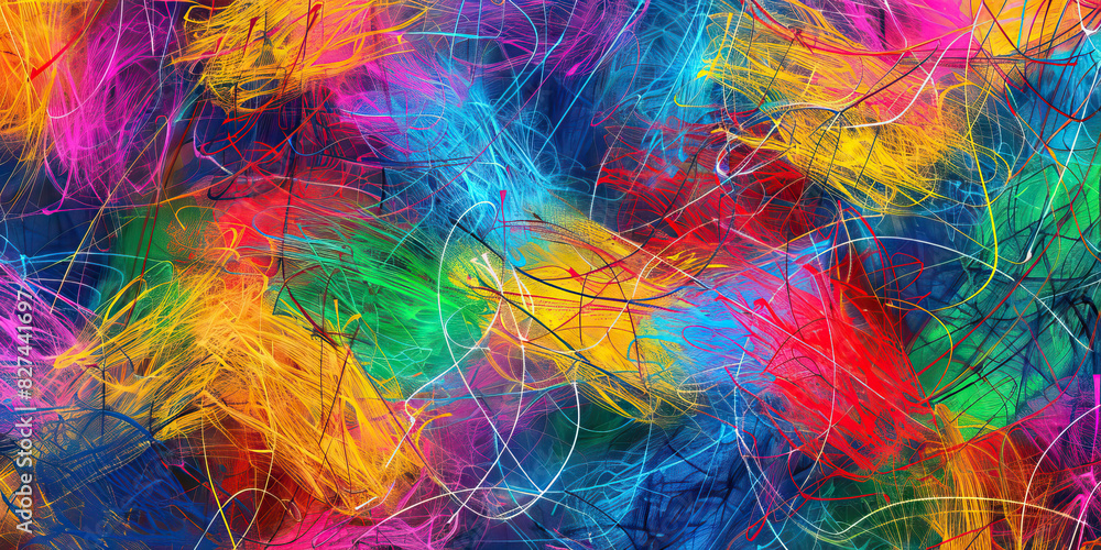 Aufkleber scribble scrabble: random, overlapping scribbles in bright colors, creating an abstract and energeti