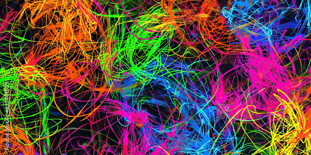 Aufkleber scribble scrabble: random, overlapping scribbles in bright colors, creating an abstract and energeti