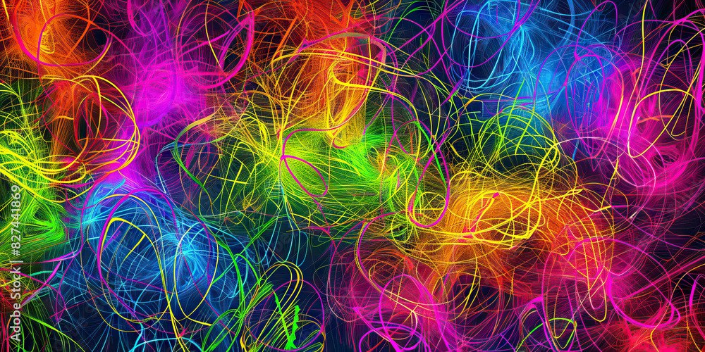 Aufkleber scribble scrabble: random, overlapping scribbles in bright colors, creating an abstract and energeti