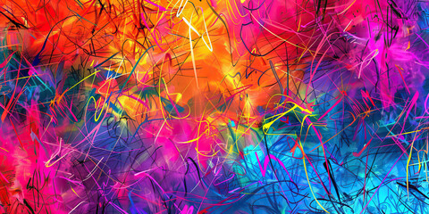 Scribble Scrabble: Random, overlapping scribbles in bright colors, creating an abstract and energetic background pattern