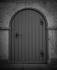 the wooden door of old church