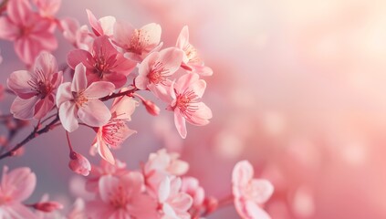 Cherry Blossoms on romantic gradient background with copy space, Beautiful banner design for Motherâ€™s Day, Valentine or Birthday