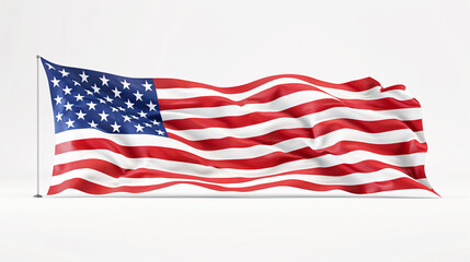 Fototapeta premium Elegant display of the USA flag against a pristine white background, with its bold colors and crisp lines symbolizing the nation's strength and resilience.