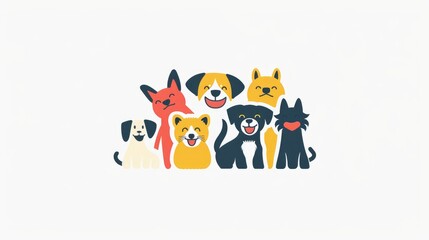 Obraz premium A clean, minimalist pet logo featuring a silhouette of a dog and cat in a playful pose on a white background