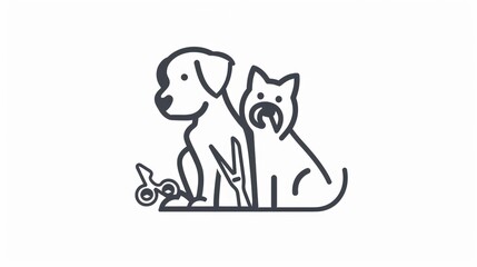 A clean, minimalist pet logo featuring a silhouette of a dog and cat in a playful pose on a white background