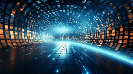 Through time and space,Abstract tunnel, corridor with rays of light and new highlights. Abstract background, neon. Scene with rays and lines, Round arch, light in motion, night view. Neo-Academism Dat